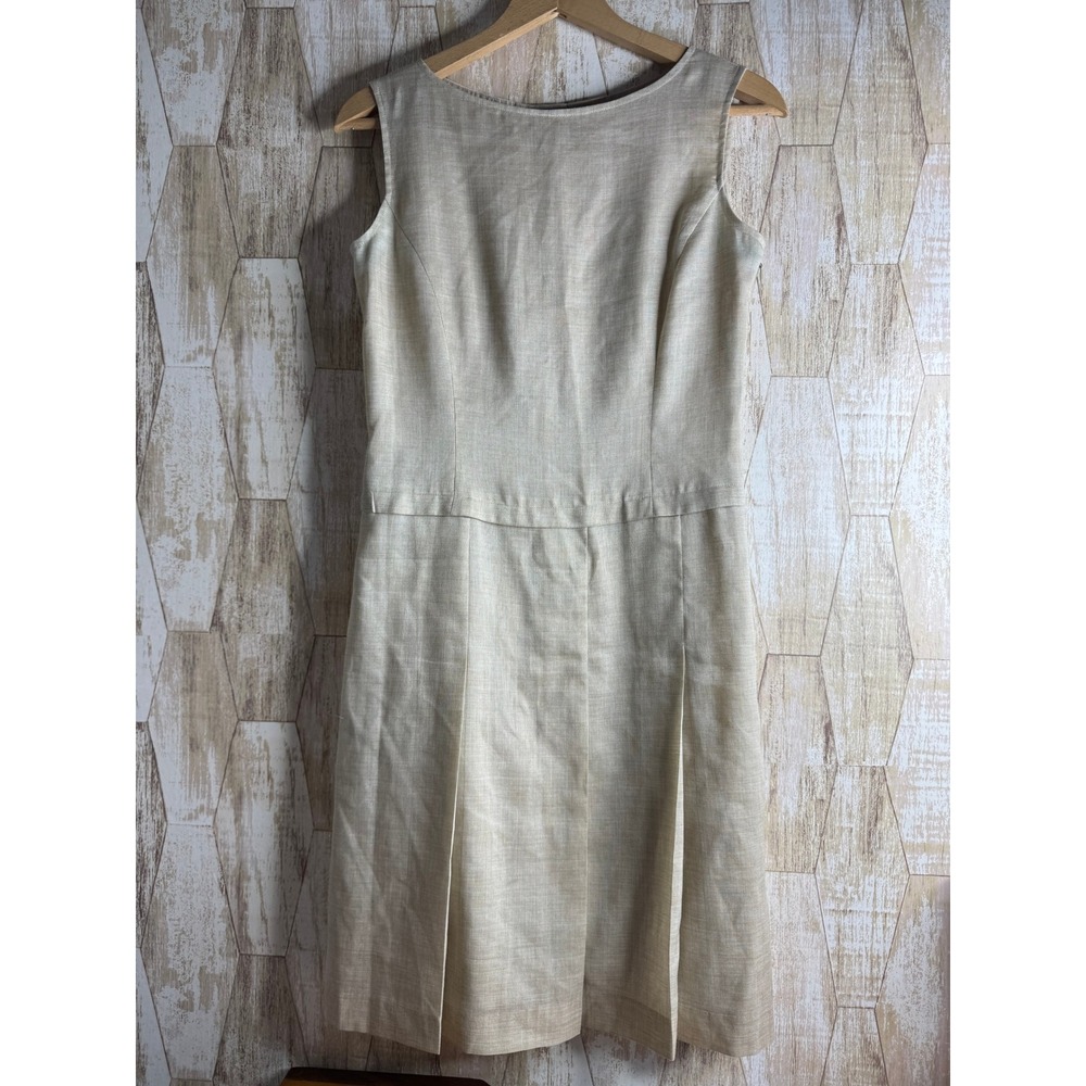 Vintage‎ KEITH Beige Linen Blend Sleeveless Pleated Sheath Dress Button Back